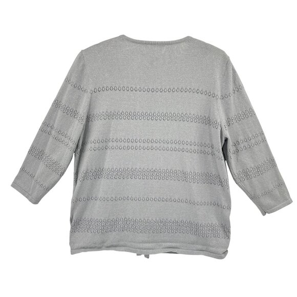 Alfred Dunner Stunner Cardigan Large Silver Open-Front With Pearls & Chains - Picture 3 of 6